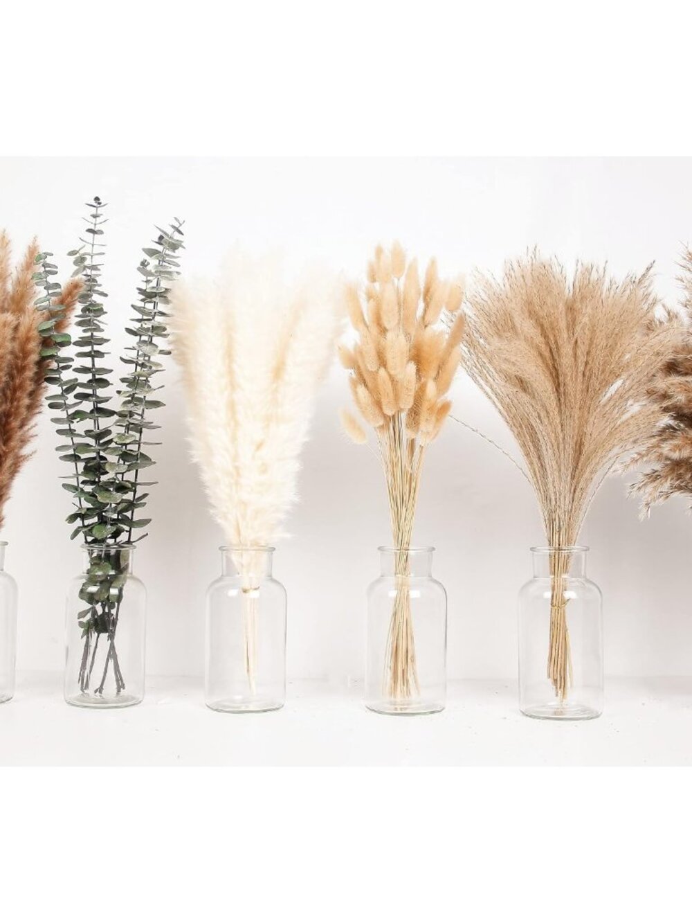 110 PCS of Boho Pampas Grass Decor, Naturally Dried Pompas, Bunny Tails Dried Fl